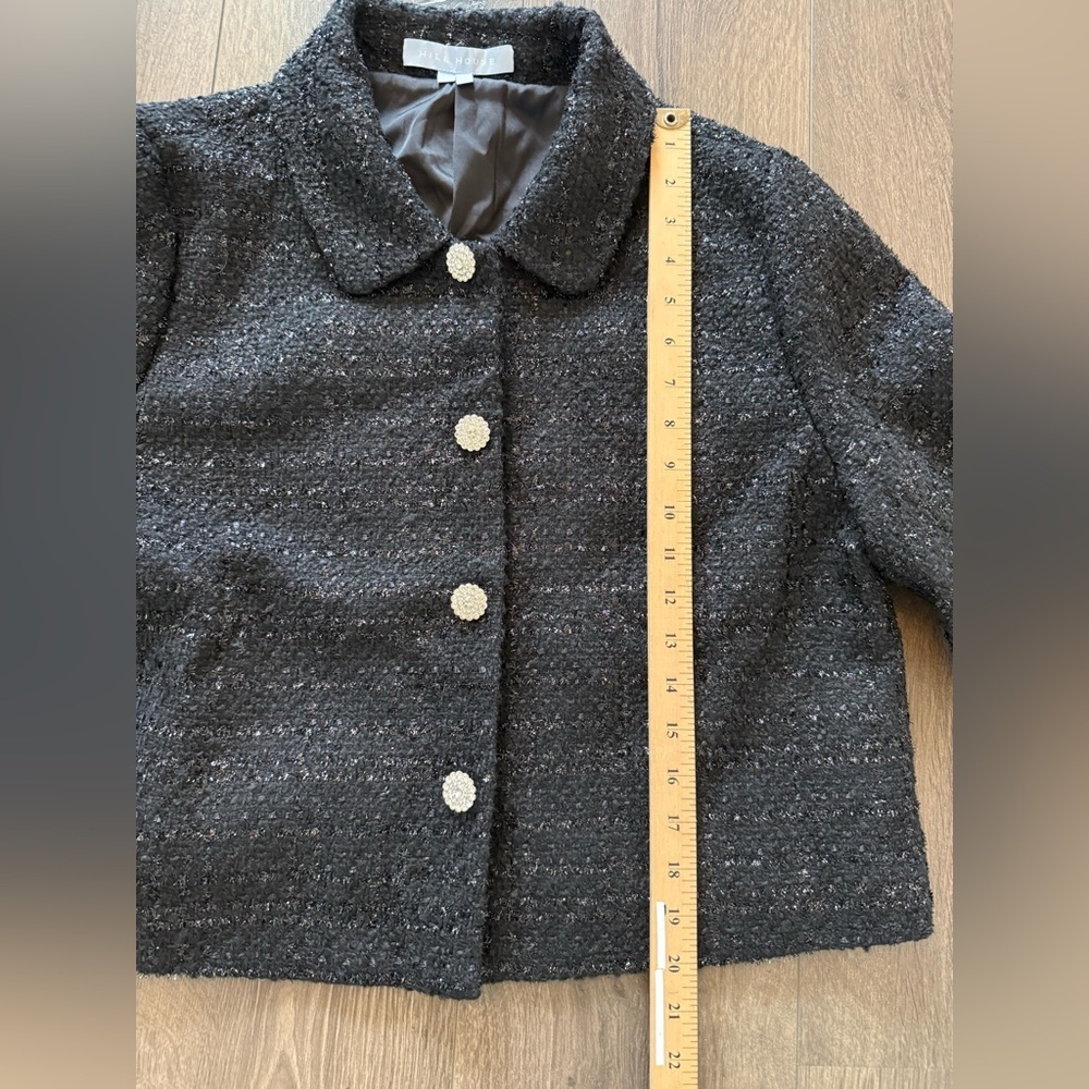 Hill House Tweed Blazer Jacket Medium Black Cropped Button up Chic Classic - Picture 4 of 8